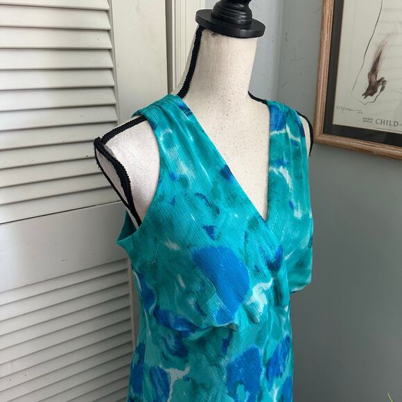 Vintage DRESSBARN Dress Womens 16 Teal Blue Chiffon Maxi Retro Flowy Fairycore - Picture 3 of 11